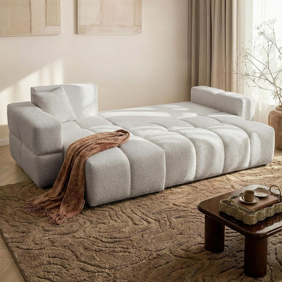 Hoekbank met Slaapfunctie 250x148x85 cm – L-vormige Slaapbank met Opbergruimte, Uitschuifbaar Bed 125x200 cm, Moderne Design Bank voor Woonkamer – Centaur 14 – Laura