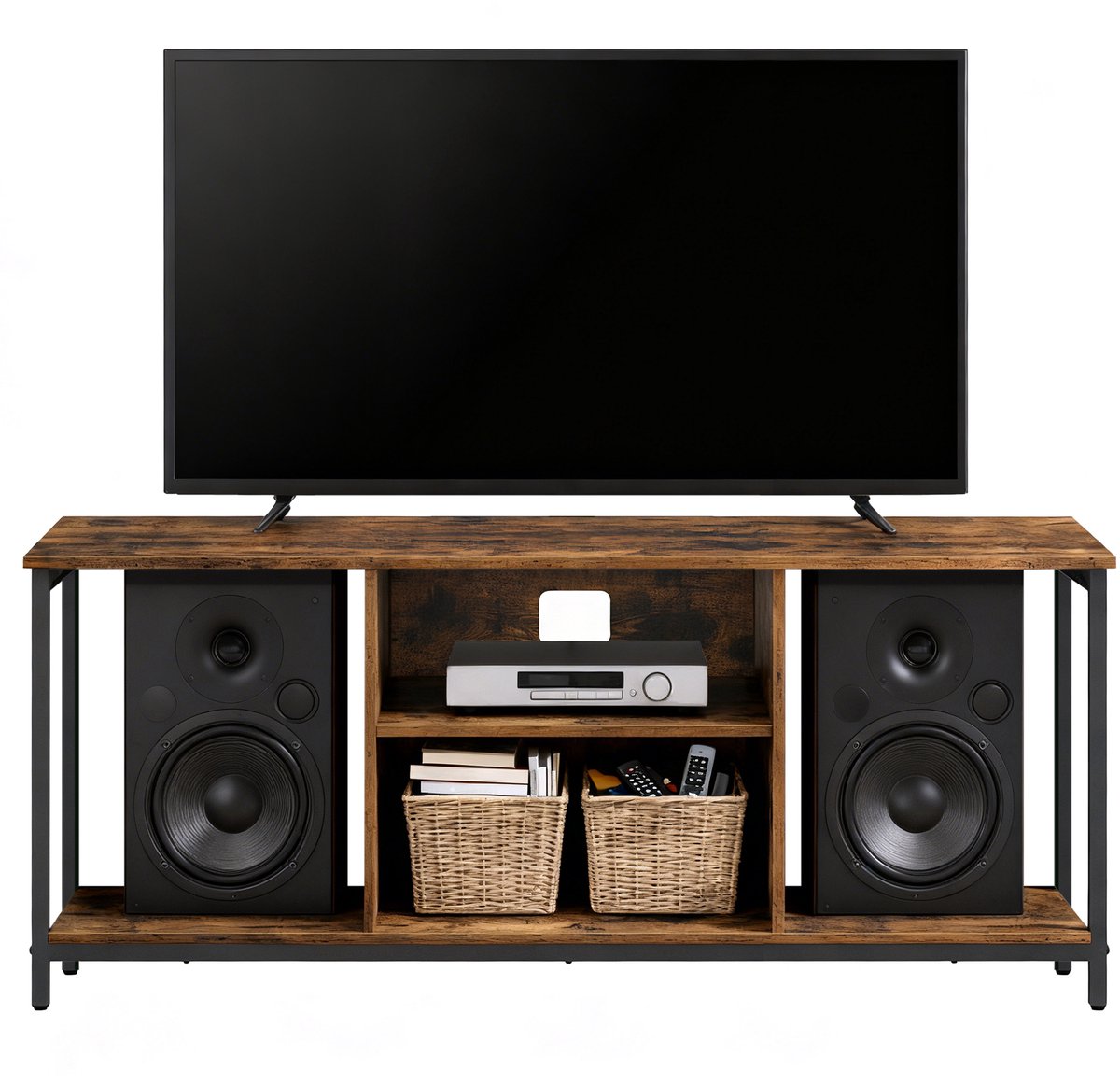 Vasagle TV Meubel - TV-meubel Lowboard - Open Vakken - Industrieel Design Bruin-Zwart