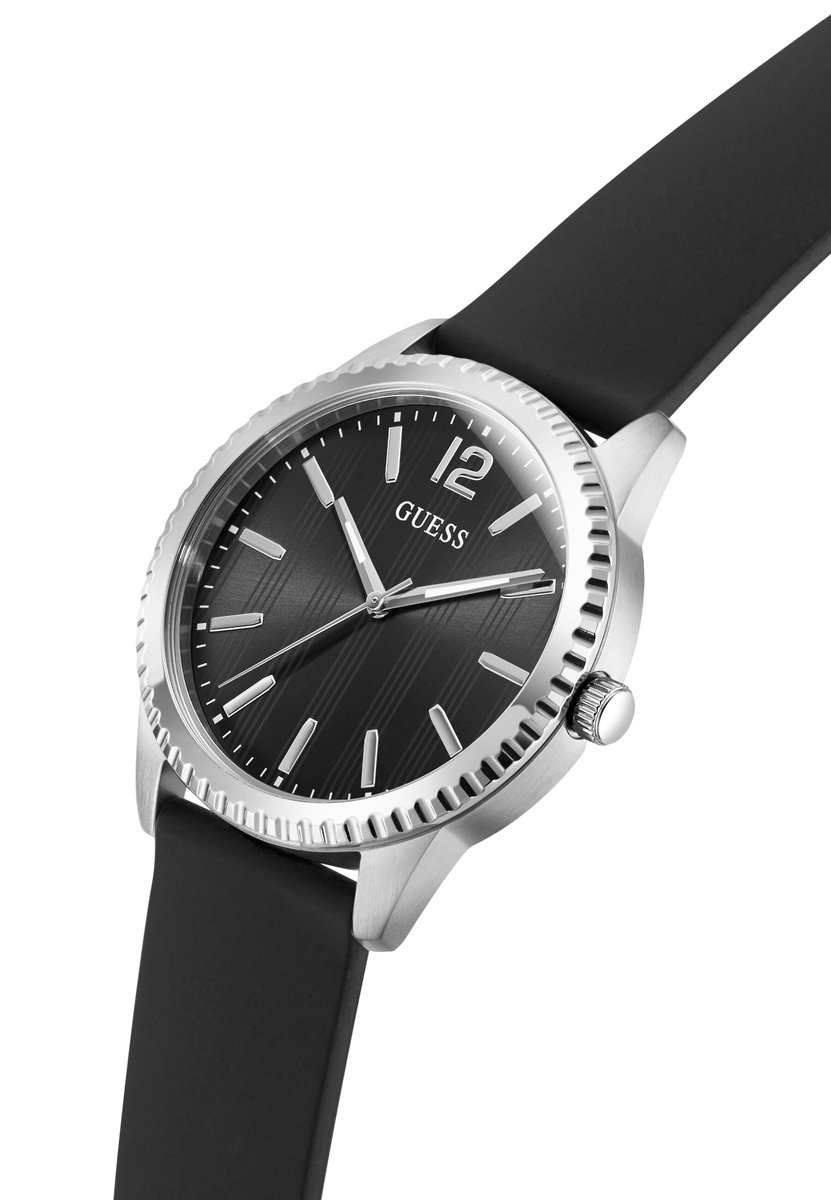Guess Chip Quartz Analoog Horloge Zwart Kast: 100% Roestvrij Staal | Armband: 100% Siliconen 40 mm GW1063G1, GW1063G2