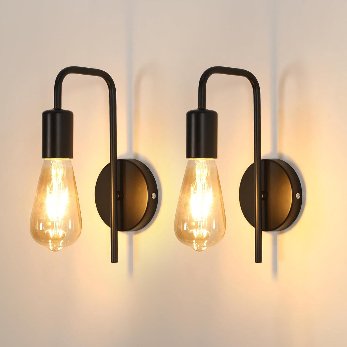Haobosic Wandlamp Set van 2 - U-Vorm IJzer Design - 25cm - E27 Fitting - Zonder Lichtbron - Zwart - Modern - Voor Woonkamer Slaapkamer