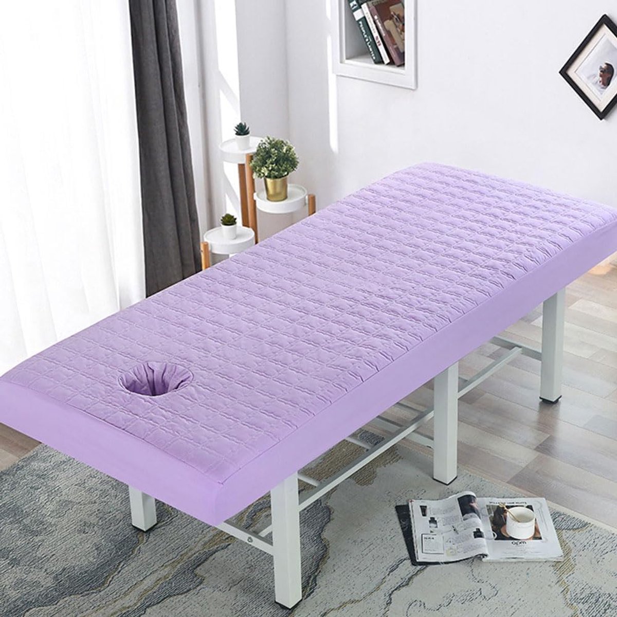 Massagebed Hoes - Spa Laken - Professionele Behandelingen - Met Gezichtsgat - 70 x 190 cm - Lavendelpaars