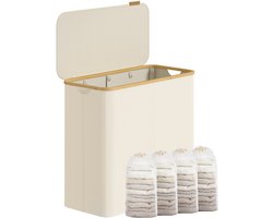 SONGMICS - Wasmand - Wasmand met 4 Vakken - Opvouwbare Wasverzamelaar met Deksel - Bamboe Handgrepen
