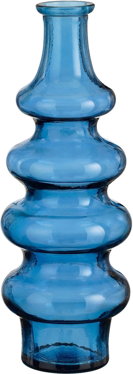 Mica Decorations Bloemenvaas Sira - transparant glas - blauw - D14,5 x H40 cm - vaas - sierlijk model Donkerblauw