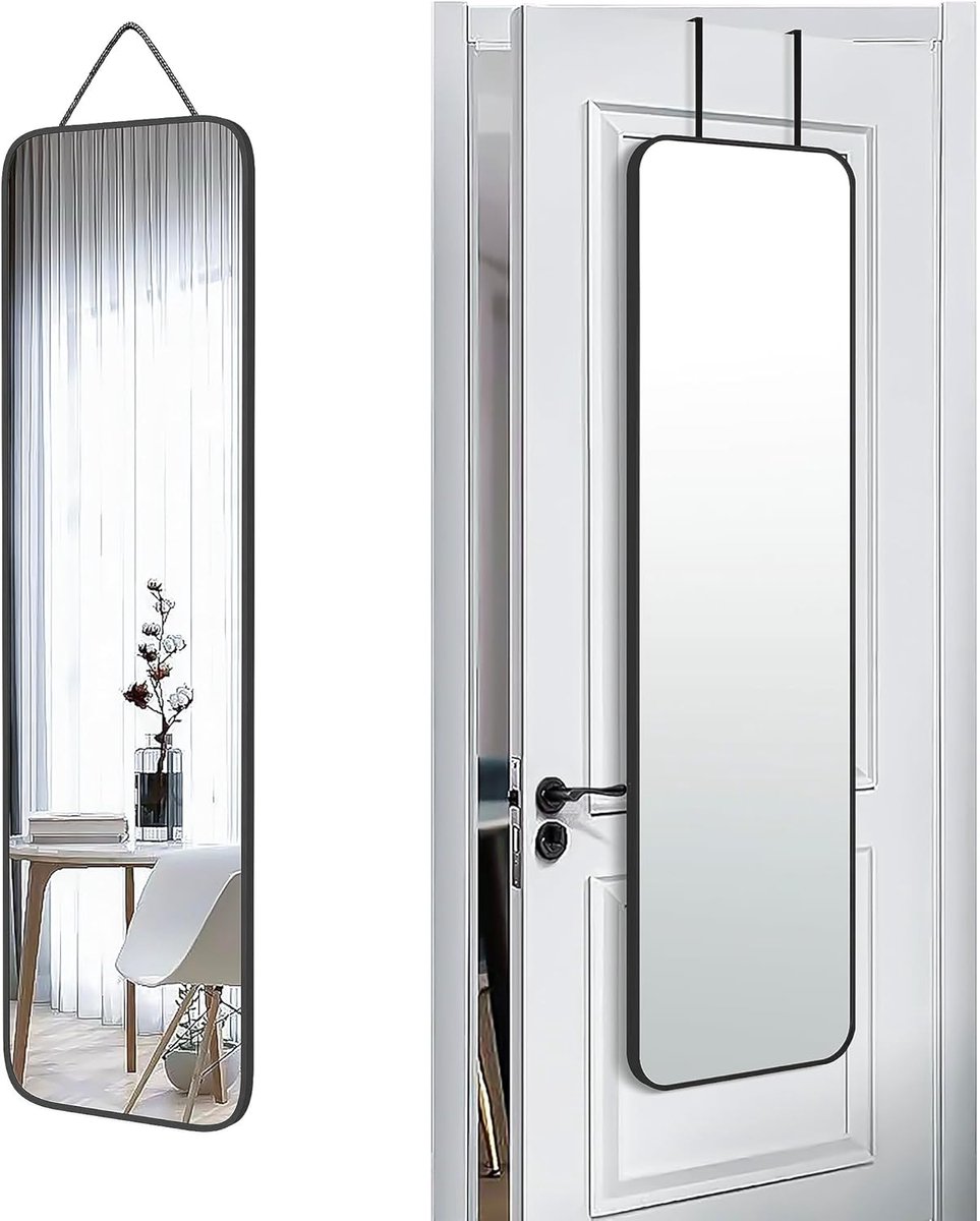 Vierkante Wandspiegel - Make-up Spiegel - Entree Decoratie - Dun Aluminium Frame - 46x14 Inch - Zwart