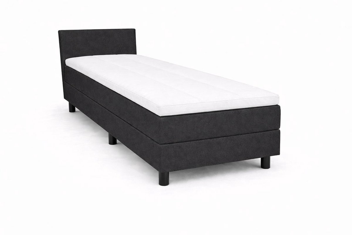 Boxspring Ayla Royal - 90x220 Compleet - Antraciet Glad - Ayla Matrassen - 1 persoons