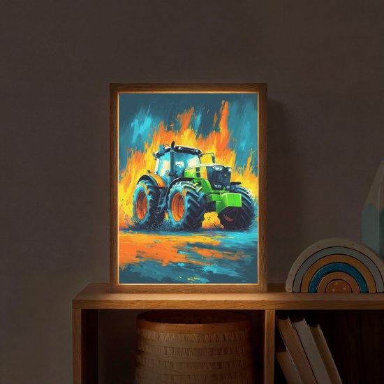 Nachtlampje 30x40 cm - Kinder lamp - Abstract - Tractor - Groen - Tafellamp kinderkamer draadloos - Slaapkamer lampje - Bedlamp kinderen - Kinderlampje - Wandlamp babykamer - Nachtlampjes van OnlyWow — afbeelding 2