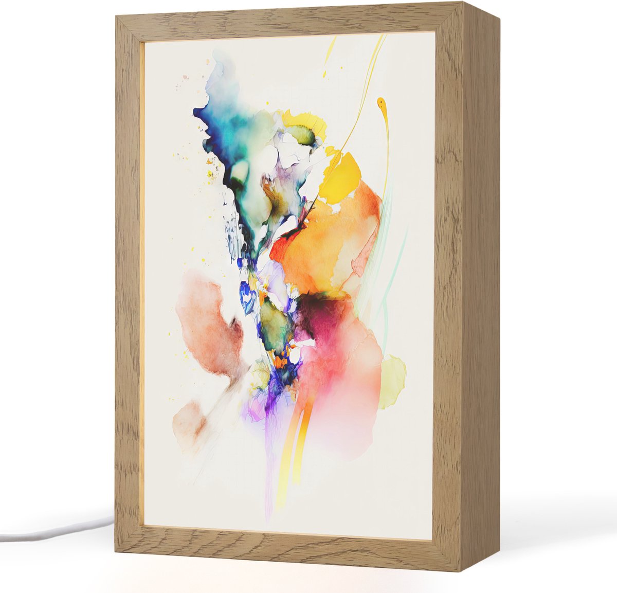 Tafellamp 20x30 cm - LED lamp - Waterverf - Regenboog - Abstract - Kunst - Decoratieve tafellampen - Dimbaar - Tafellampje slaapkamer - Woonkamer binnen