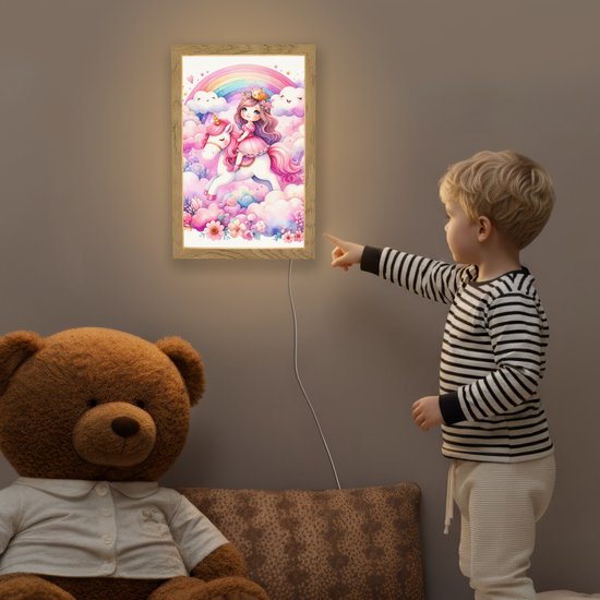 Nachtlampje 20x30 cm - Kinder lampje - Eenhoorn - Prinses - Unicorn - Roze - Regenboog - Tafellamp kinderkamer - Slaapkamer lamp - Bedlamp kinderen - Kinderlampje stopcontact - Wandlamp babykamer - Nachtlampjes van DecoAction — afbeelding 5