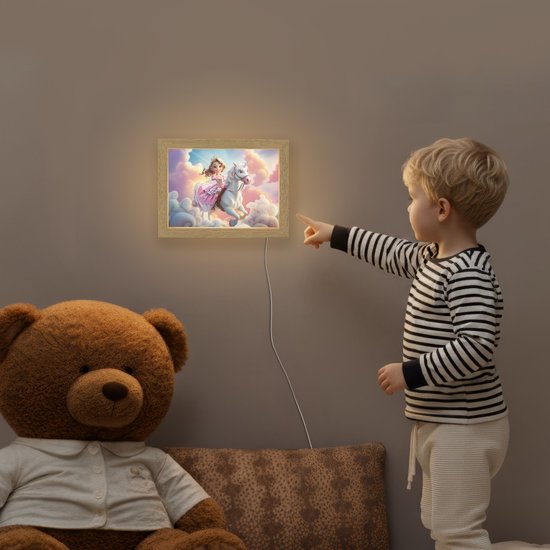 Nachtlampje 20x15 cm - Kinder lampje - Prinses - Eenhoorn - Meisje - Wolken - Tafellamp kinderkamer - Slaapkamer lamp - Bedlamp kinderen - Kinderlampje stopcontact - Wandlamp babykamer - Nachtlampjes van Merkloos — afbeelding 5