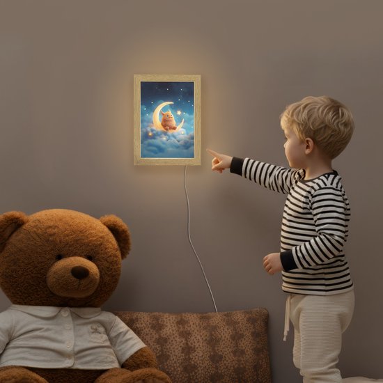 Nachtlampje 15x20 cm - Kinder lampje - Knuffel - Monster - Maan - Wolken - Tafellamp kinderkamer - Slaapkamer lamp - Bedlamp kinderen - Kinderlampje stopcontact - Wandlamp babykamer - Nachtlampjes van Merkloos — afbeelding 5