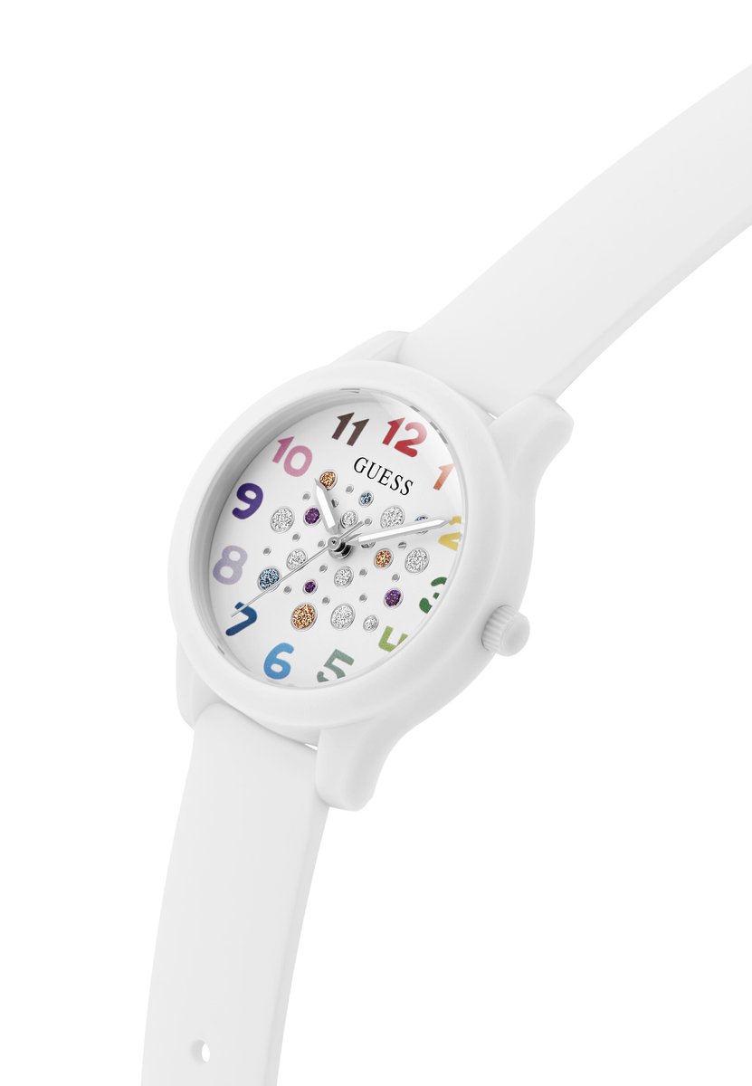 Guess Tink Quartz Analoog Horloge Wit Doos: 100% Bio-Based Nylon | Armband: 100% Siliconen 32 mm GK0014L1, GK0014L2