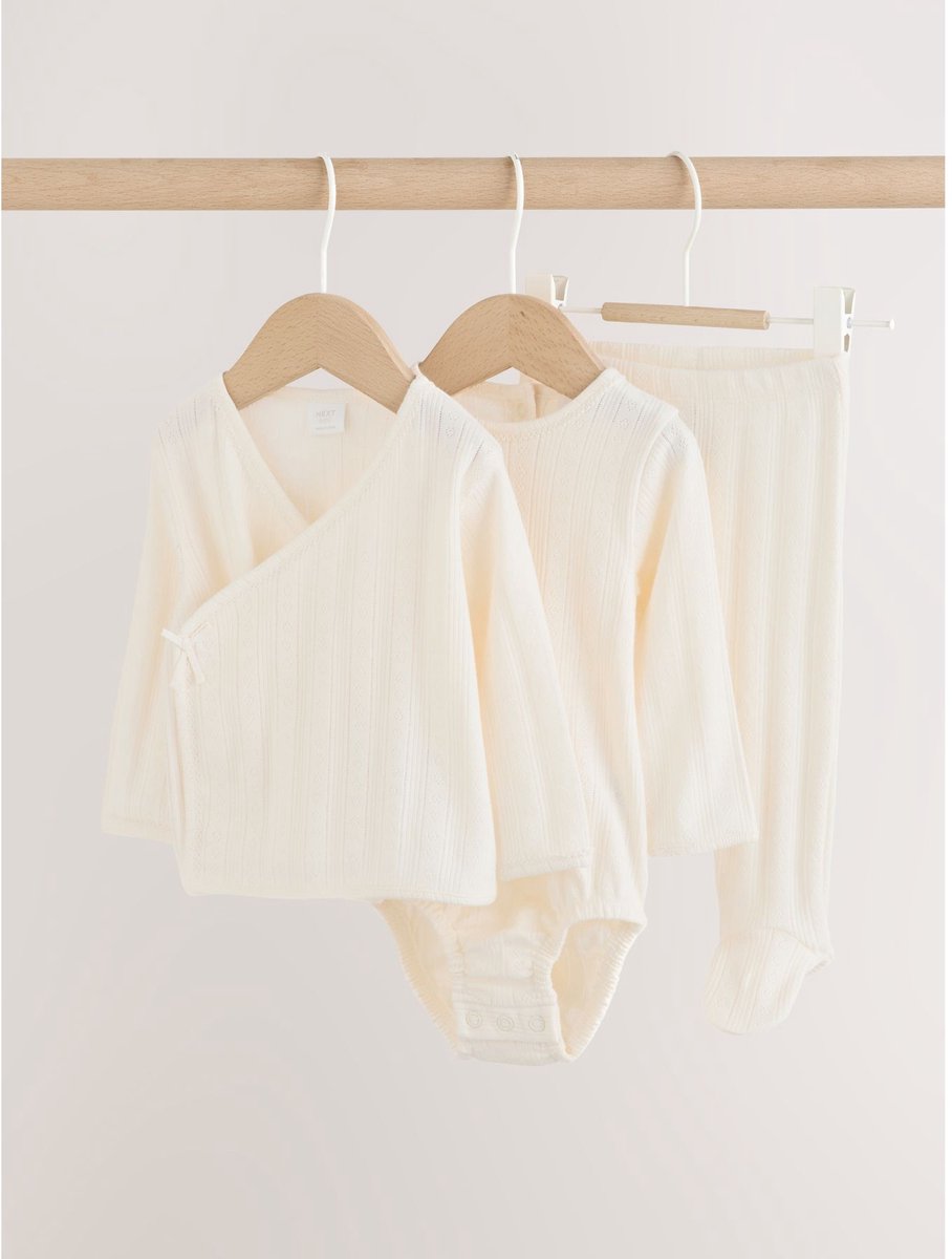 Next - Meisjes - 3-delige babyset van rompertje, legging en vest - Crème