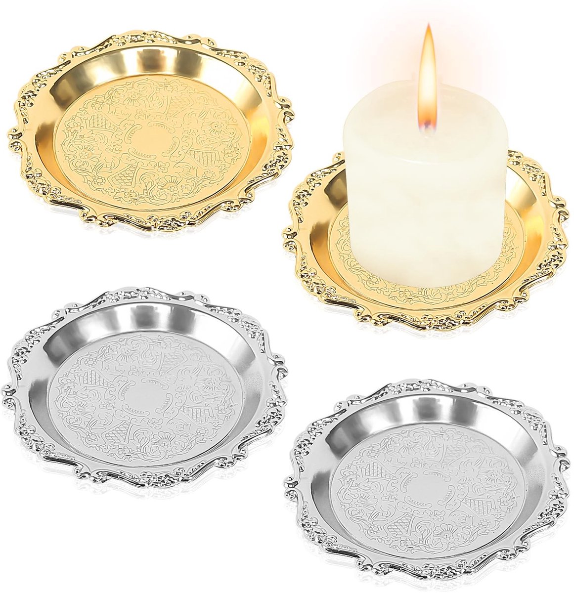 Allecto - Kaarsenhouders - Set van 4 - Duurzaam metaal - Rond 10 cm - Kaarsenplankjes - Perfect voor interieurdecoratie - Geschikt voor elke ruimte...