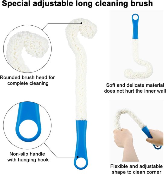 3-delige karafreinigingsborstel - Flexibel met reinigingsparels - Glaswerkreinigingsborstel - 42 cm - Reinigingsborstel voor wijnflessen en wijnglazen - Blauw — afbeelding 5