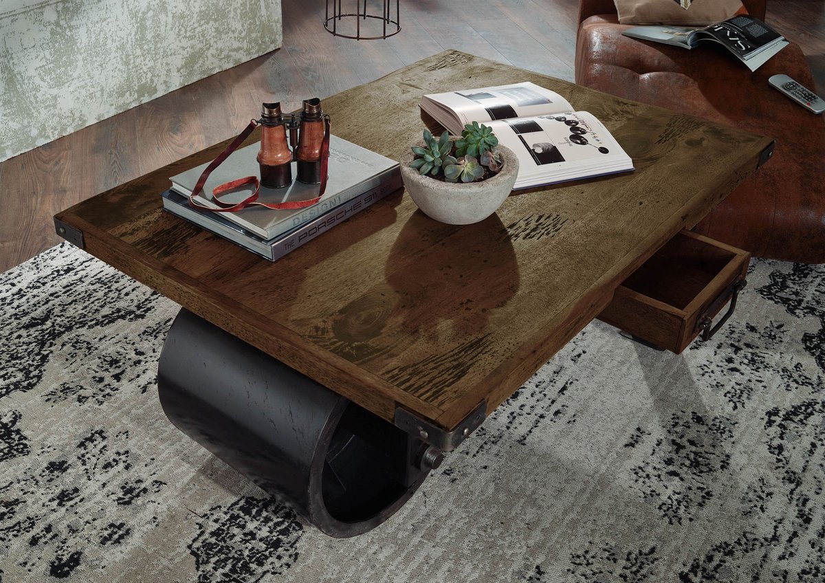 MASSIVMOEBEL24 .DE RAILWAY #405 salontafel bruin gelakt massief hout mango 110x80x43 cm (BxTxH)