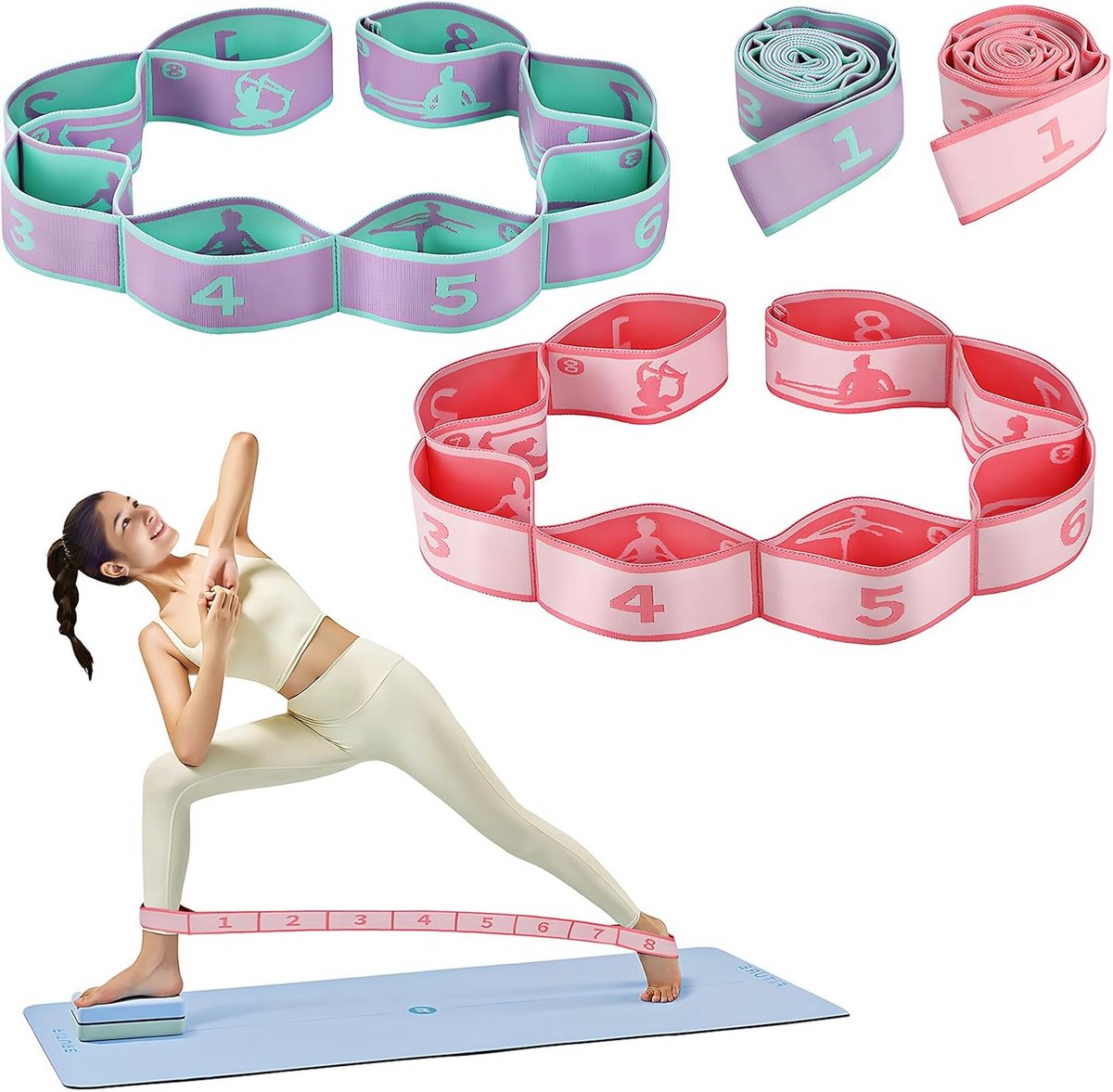 Yoga Riemen voor Stretching - Set van 2 Flexibele Riemen voor Verbetering van Flexibiliteit en Comfort