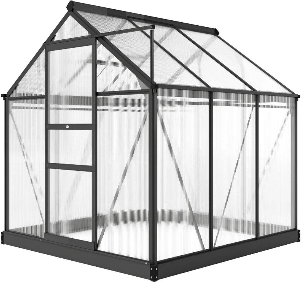 Kas met Fundering, Dakraam, Schuifdeur - UV-bestendig - 4 mm Panelen - Tuinkas - Broeikas - Kweekkas - Tomatenkas - Groentekas - Plantenkas - voor Groenten, Bloemen, Planten - 192 x 192 x 201 cm - Aluminiumlegering + Polycarbonaat – foto 3