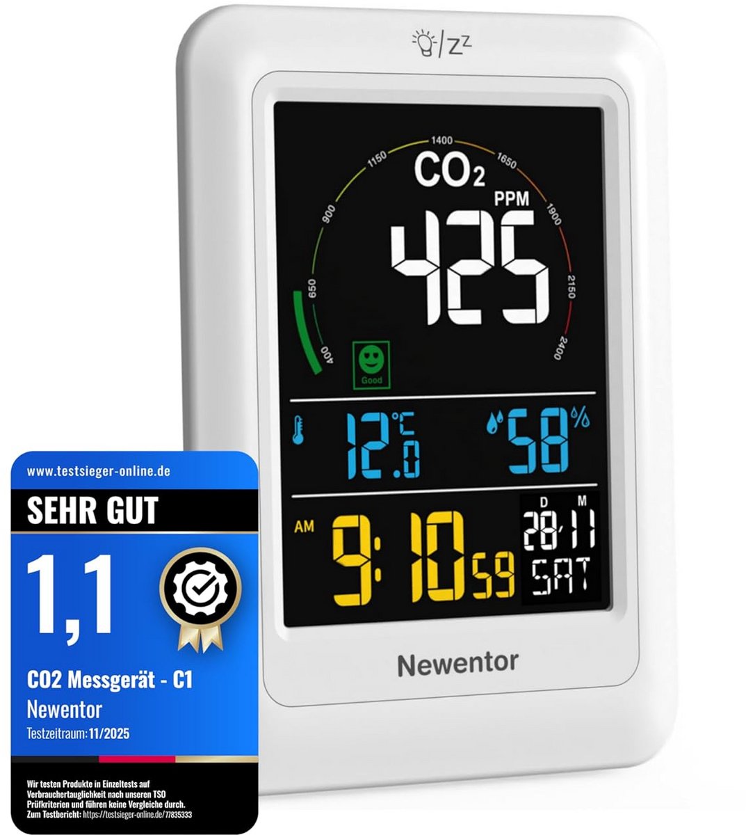 CO2 Meter met Alarm en Ventilatie Aanbevelingen - NDIR Technologie voor Thuis en Kantoor