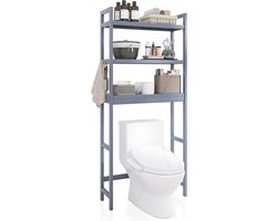 SMIBUY Bathroom Storage Shelf, Bamboo Over-the-Toilet Organizer Rack, Freestanding Toilet Space Saving with 3-Tier Adjustable Shelves (Grey)