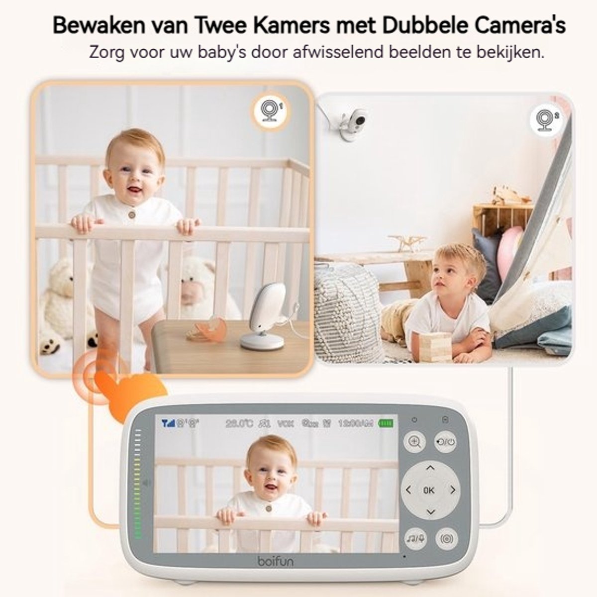 BOIFUN VB616 - Babyfoon met 2 camera's en 4 inch IPS-scherm thumbnail 7