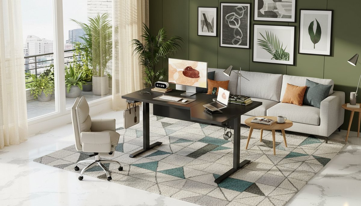 Electric Desk Casa Velluto L-Shaped 150x90 cm – Height Adjustable Sit-Stand Workstation, Ergonomic Home Office Desk, Quiet Motor, Memory Function, Modern Black Finish