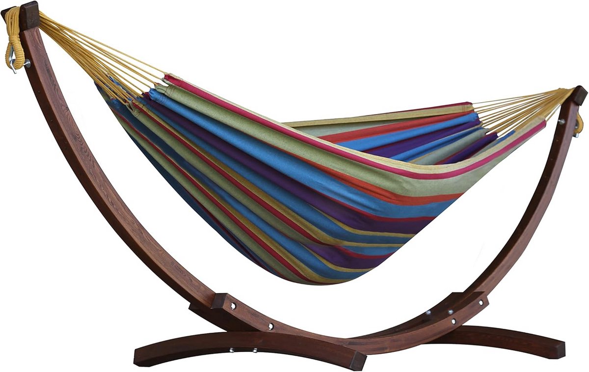 Dubbele katoenen hangmat met houten standaard