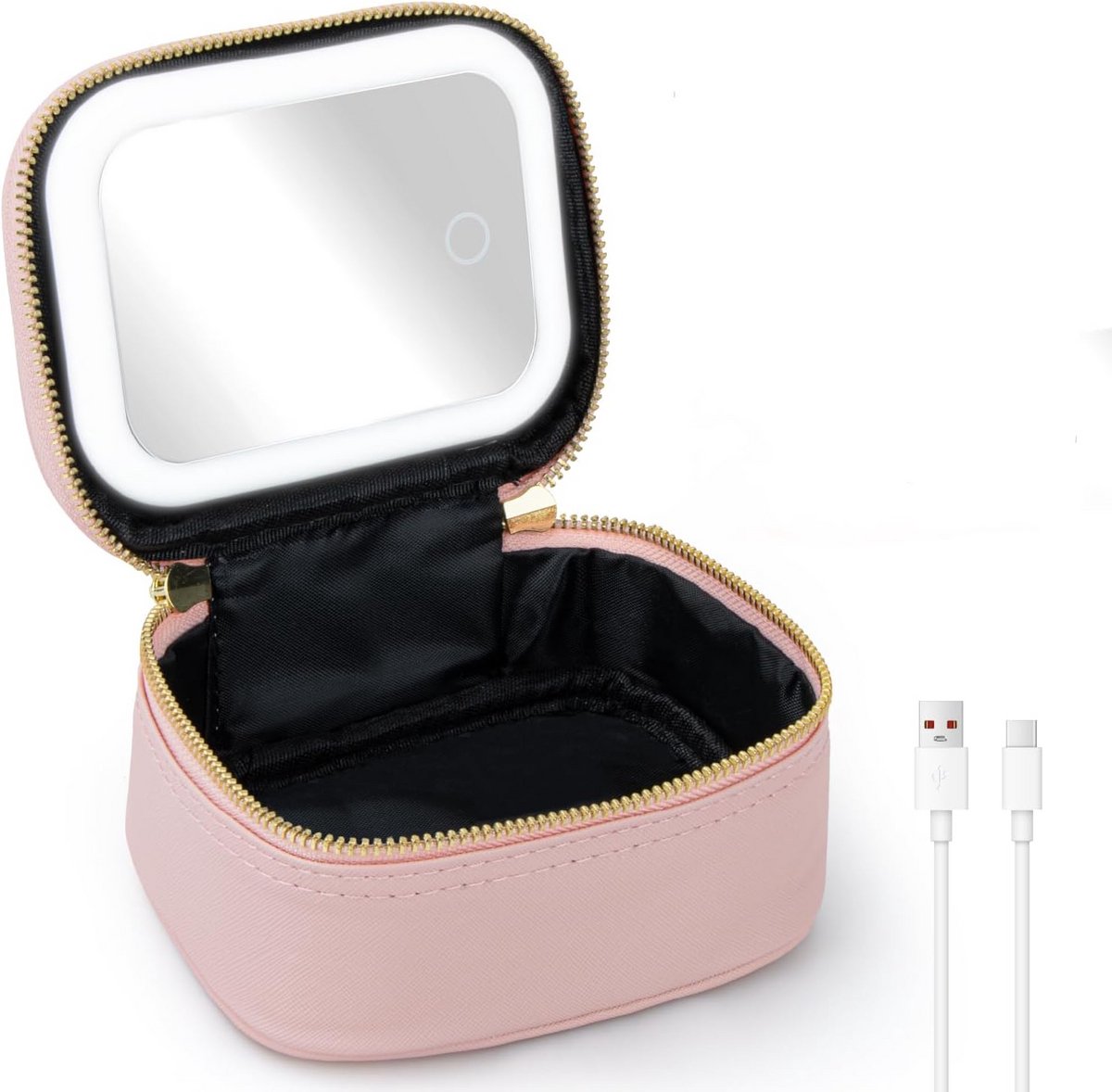 Mini Make-uptas met Spiegel en LED-lampen - Toilettas voor Vrouwen - Roze