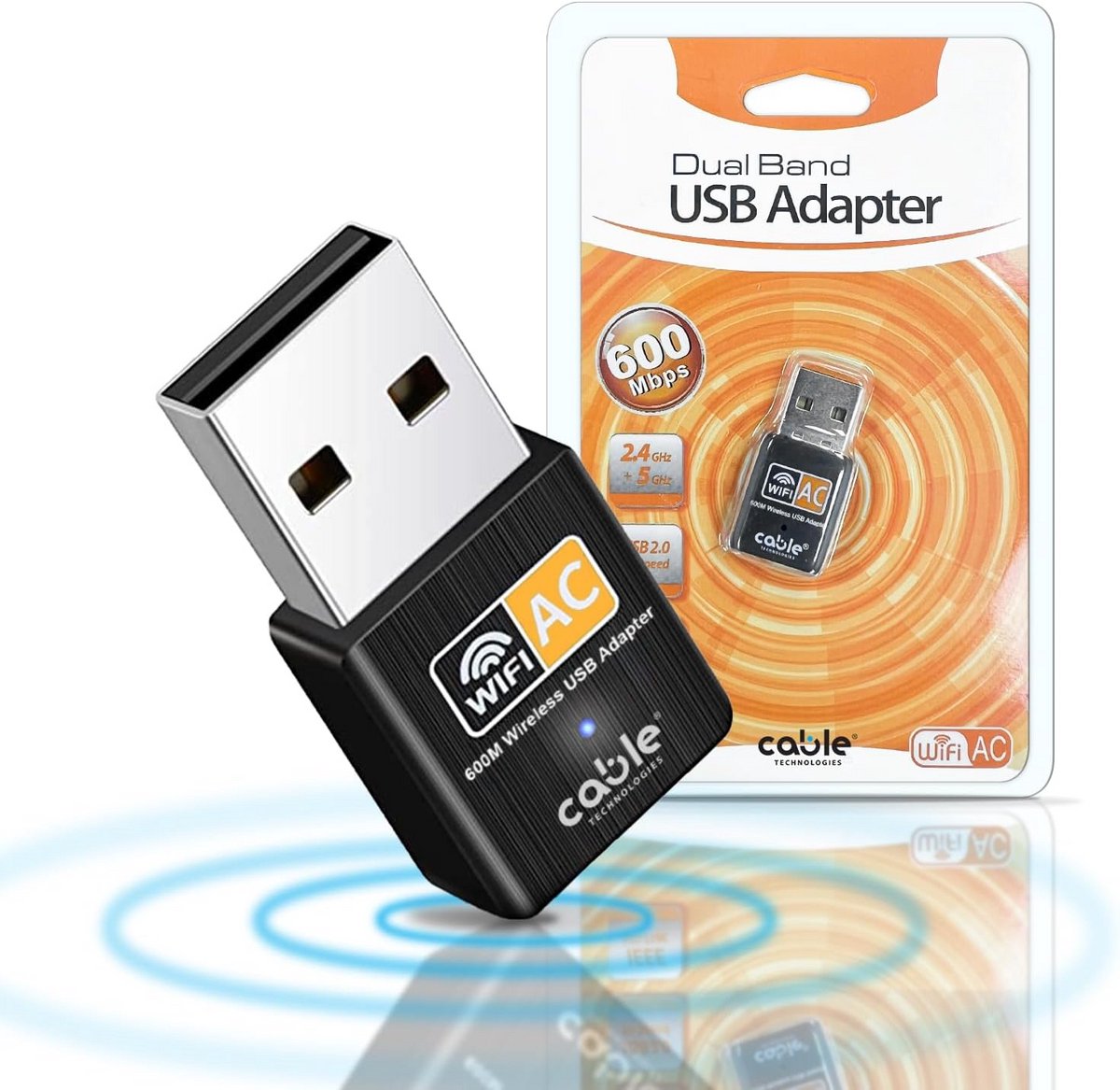 Dual Band USB Wifi Stick 600 Mbps - Draadloze Netwerkadapter voor PC/Laptop/Tablet, Plug and Play, Compatibel met Windows en Mac
