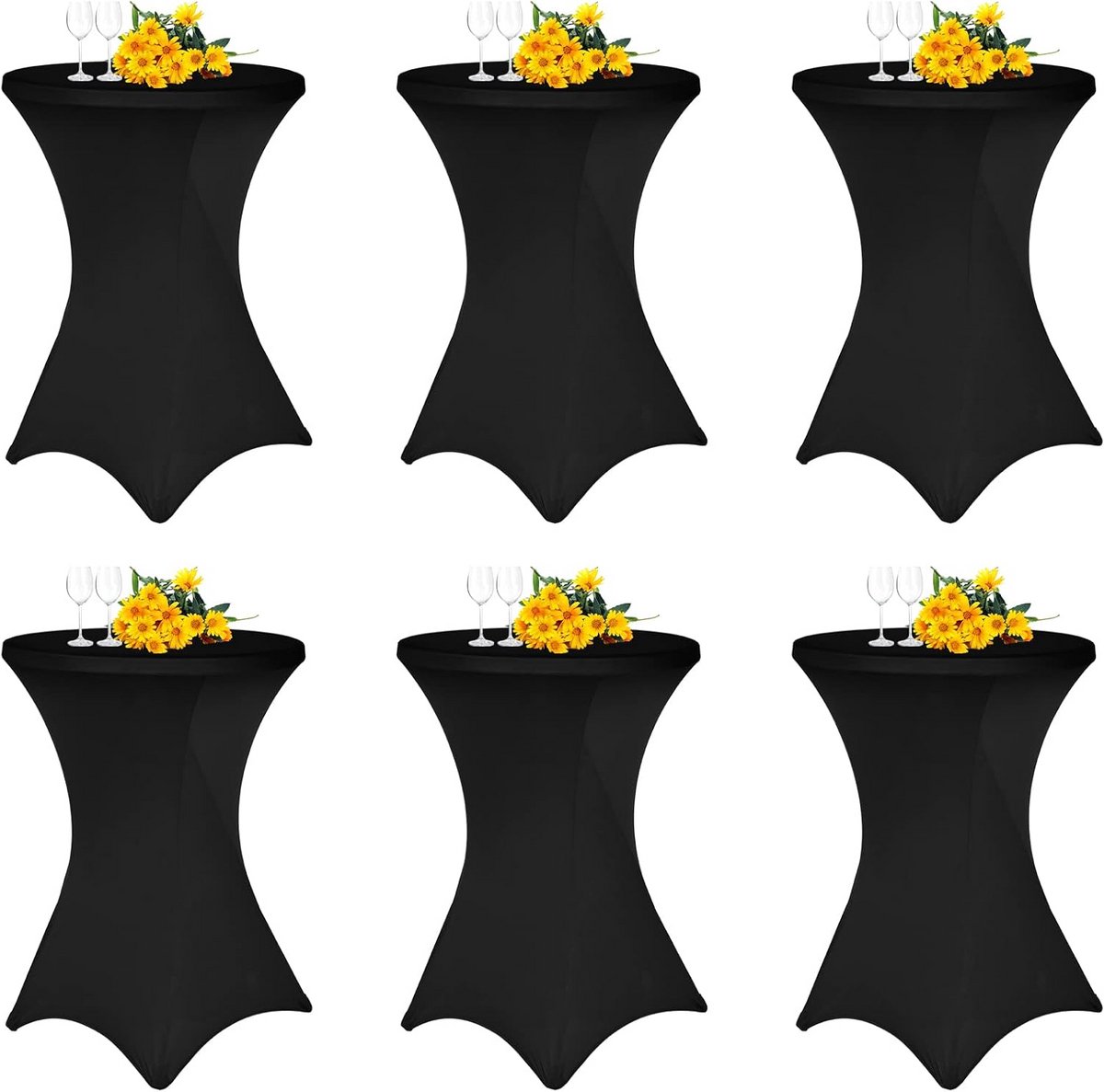 Zwarte Statafelhoezen Set van 6 voor Ø 80-85 cm - Stretch Tafelkleed met Voetzakken voor Evenementen