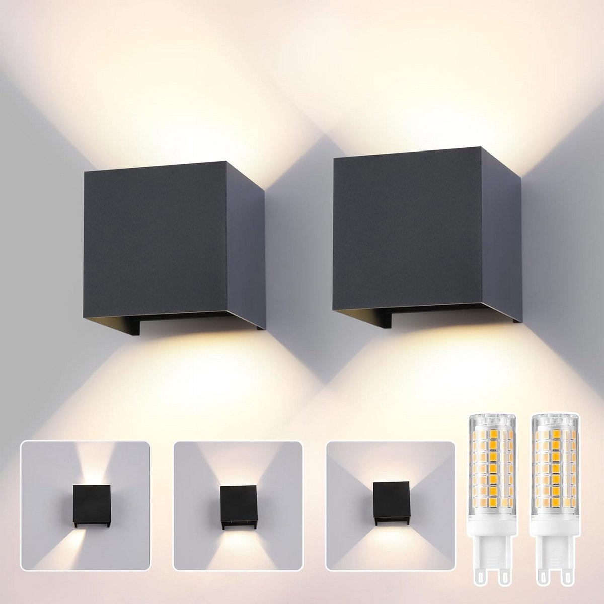 Moderne IP65 Waterdichte Wandlampen voor Binnen en Buiten - Verstelbare G9 LED Kubus
