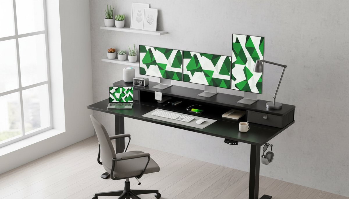 Electric Desk Casa Velluto Elevare Pro 160x60 cm – Height Adjustable Sit-Stand Desk with Memory Function, 2 Storage Drawers, Anti-Collision Technology – Black Home Office Desk
