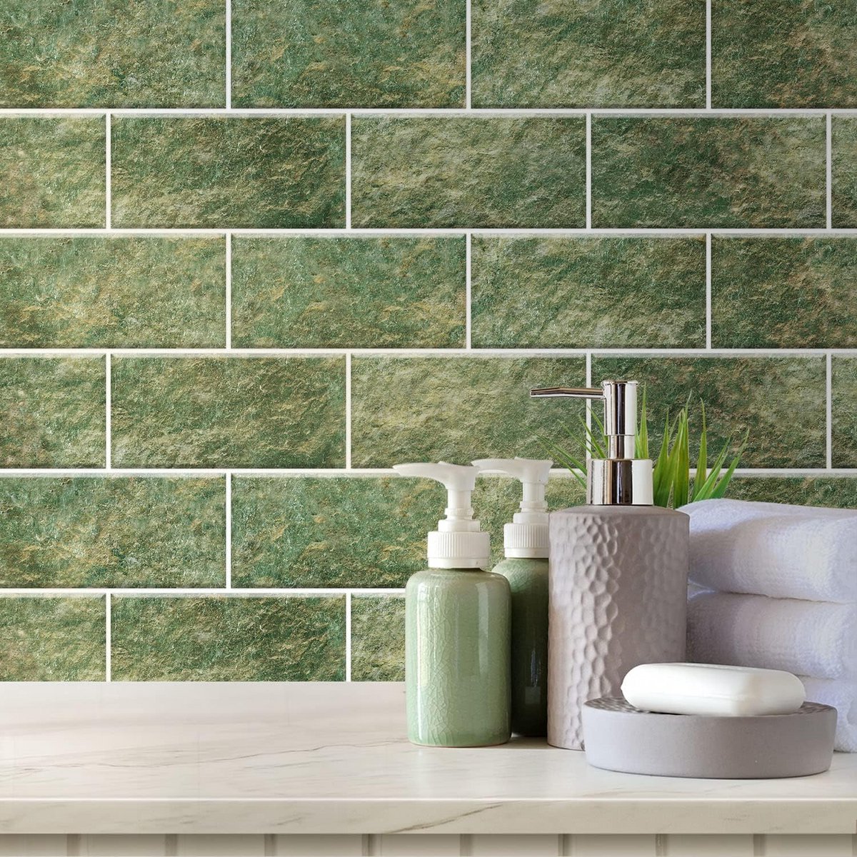 Zelfklevende Wandtegelstickers Groene Steen Patroon voor Keuken en Badkamer (54 Stuks)
