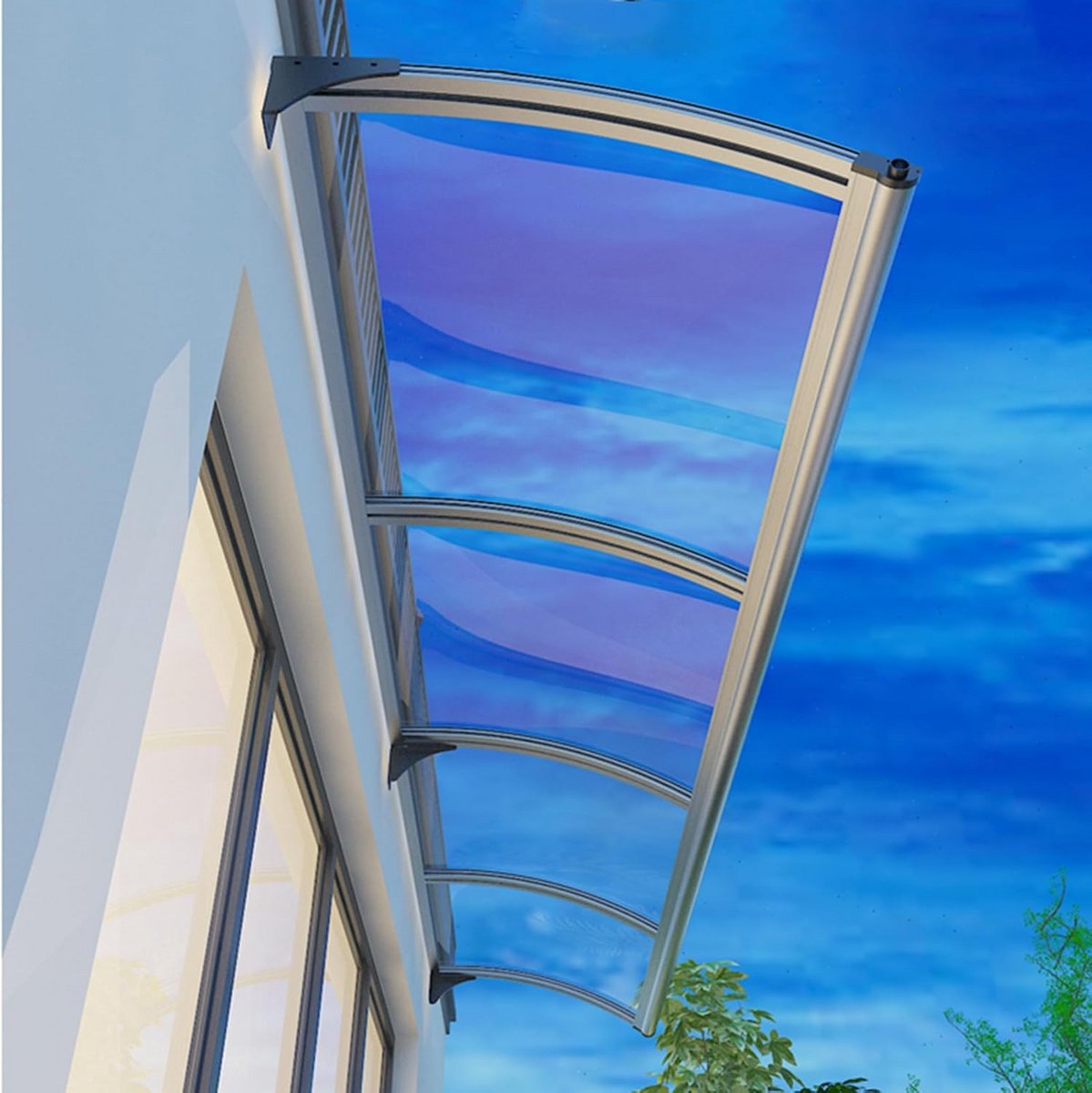 Regendak voor Buitendeur met Afvoergoot, Transparant Polycarbonaat