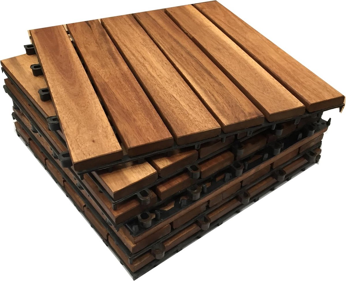 Houten Terrastegels Acacia Hout 30x30cm - Easy Klik Systeem voor Terras en Balkon