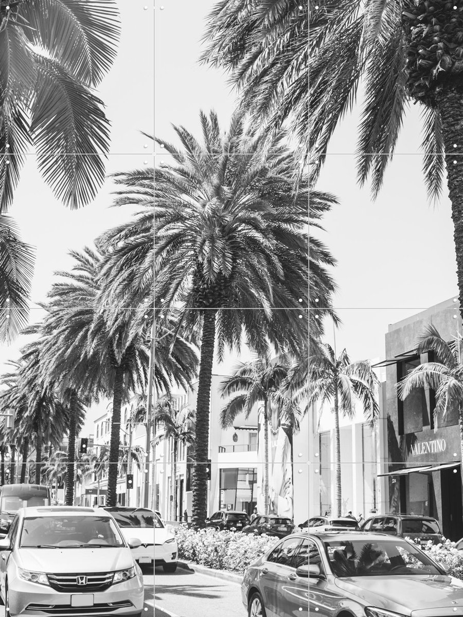 IXXI Rodeo Drive, Pati Photography - 60 x 80 cm - Gratis ophangtool - Grote wanddecoratie en posters - Fotografie, Gang, Woonkamer, Palmbomen, Stad