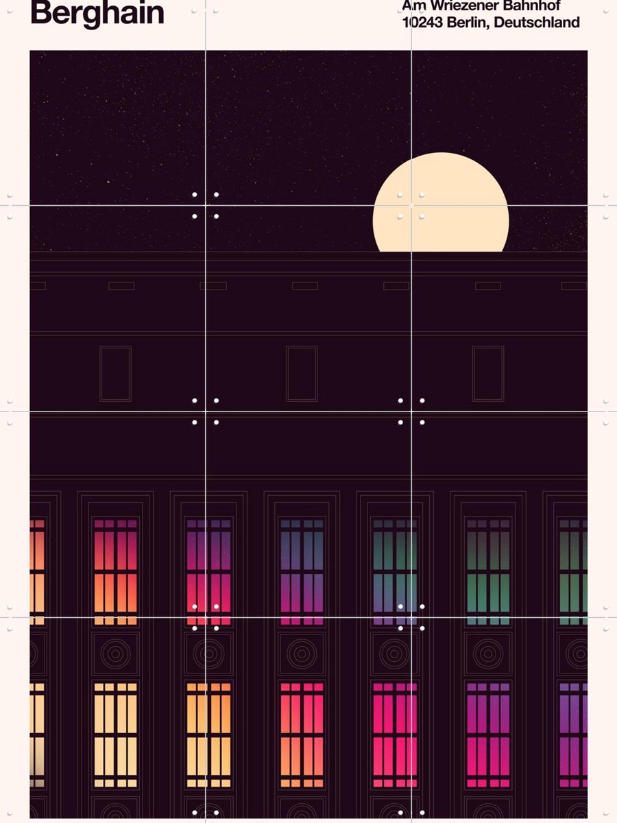 IXXI Berghain neon, Florent Bodart - 60 x 80 cm - Gratis ophangtool - Grote wanddecoratie en posters - Grafisch Ontwerp, Minimalisme, Illustraties