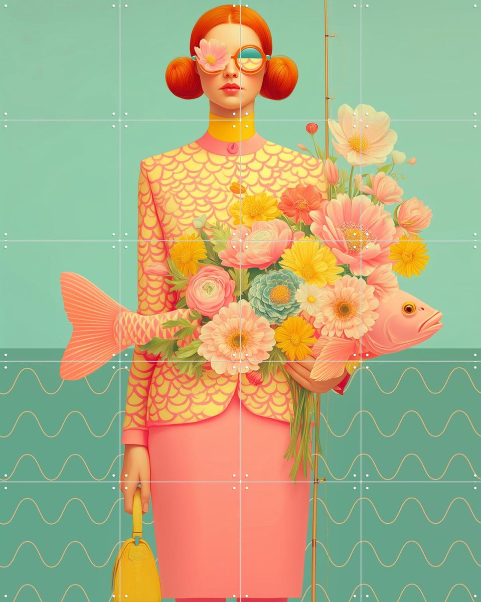 IXXI Fishing season, Mirjam Duizendstra - 80 x 100 cm - Gratis ophangtool - Grote wanddecoratie en posters Woonkamer, Bloemen, Portretten