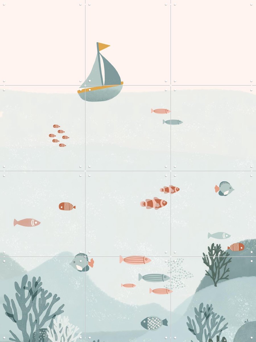 IXXI Under the Blue Sea, Menina Lisboa & Various - 60 x 80 cm - Gratis ophangtool - Grote wanddecoratie en posters - Grafisch Ontwerp, Speels