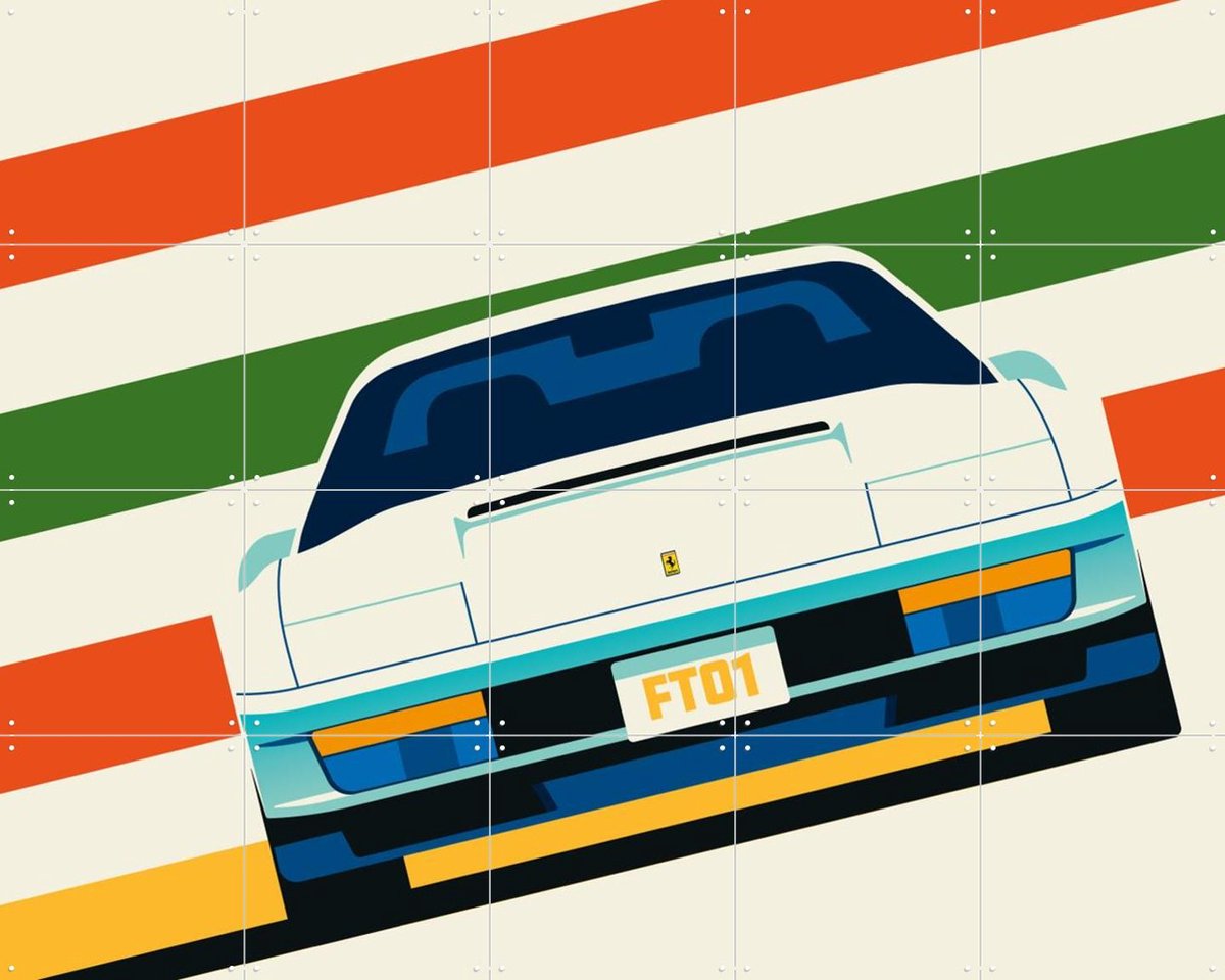 IXXI Angeled White Sports Car Front with Stripes, Bo Lundberg - 100 x 80 cm - Gratis ophangtool - Grote wanddecoratie en posters - Vintage
