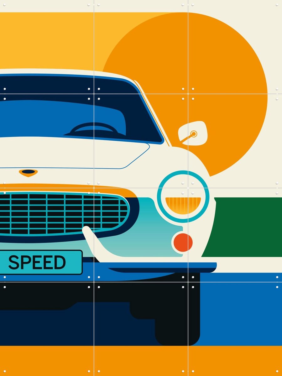 IXXI White Vintage Sports Car, Bo Lundberg - 60 x 80 cm - Gratis ophangtool - Grote wanddecoratie en posters - Illustraties, Geometrische Kunst