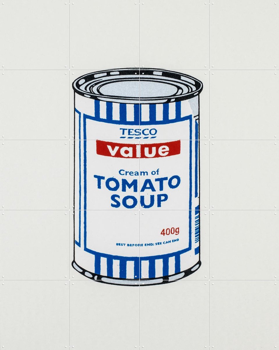 IXXI Tomato Soup Can, Banksy - 80 x 100 cm - Gratis ophangtool - Grote wanddecoratie en posters - Pop art, Speels, Illustraties, Street art, Grafisch