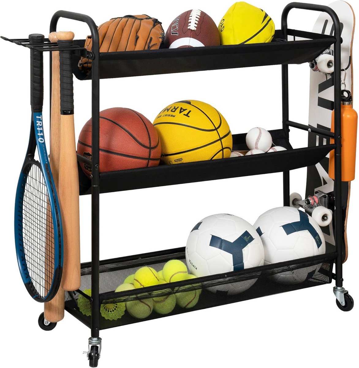 Basketbalstandaard met 3 niveaus voor Ballenopslag en Sporttraining