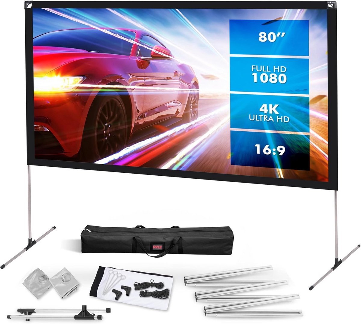 Projectiescherm met Standaard 80 Inch 16:9 HD 4K Draagbaar Binnen Buiten