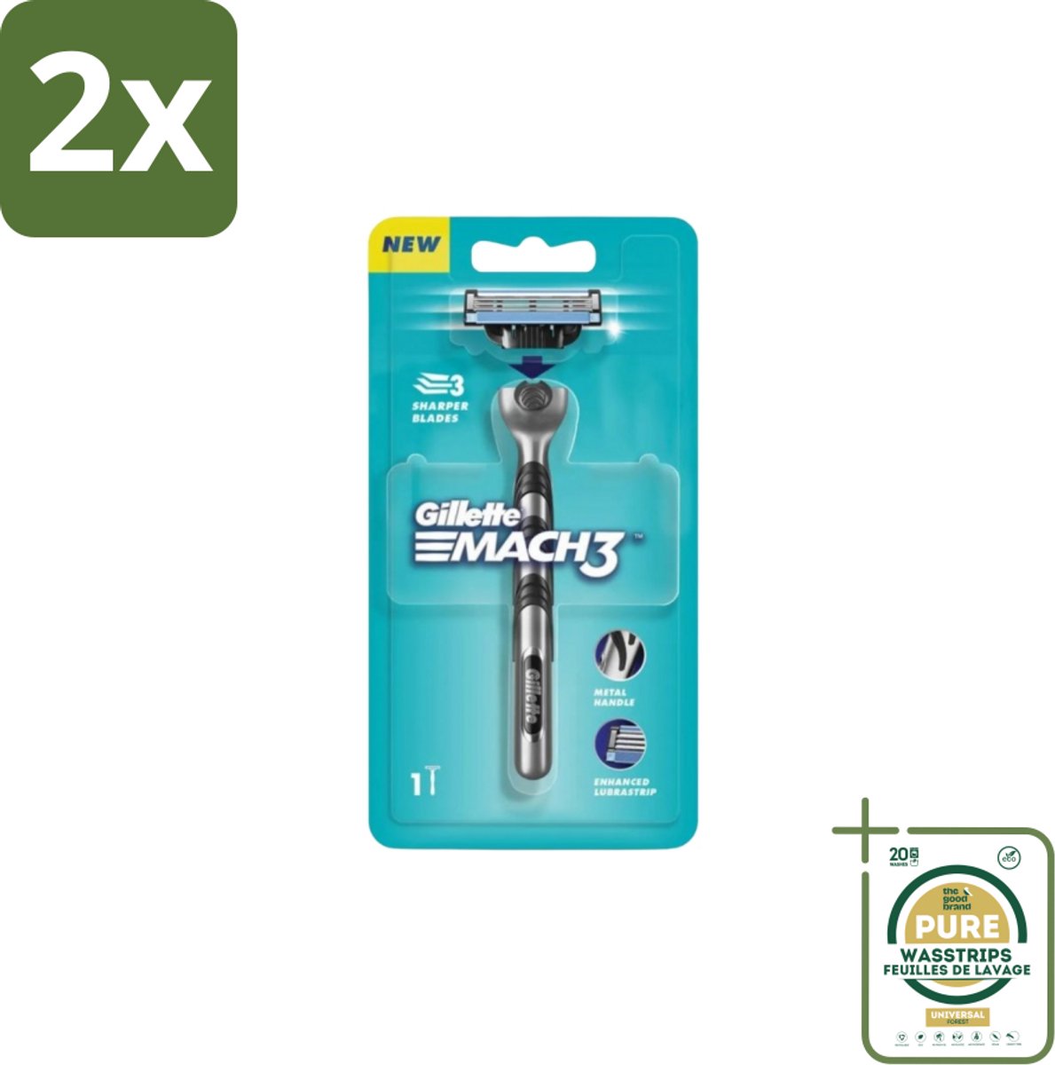 Gillette - Mach3 – Houder + 1 Mesje – 3-bladig - Voordeelverpakking - 2 stuks - Mesje - Huidbescherming