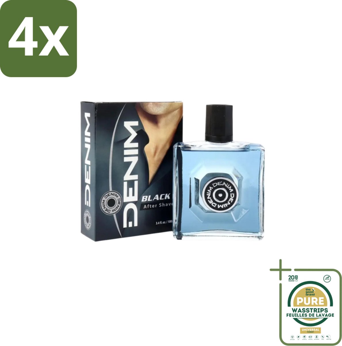 Denim – Aftershave – Black – 100 ml - Voordeelverpakking - 4 stuks - Scheren geur - Huid verzorging