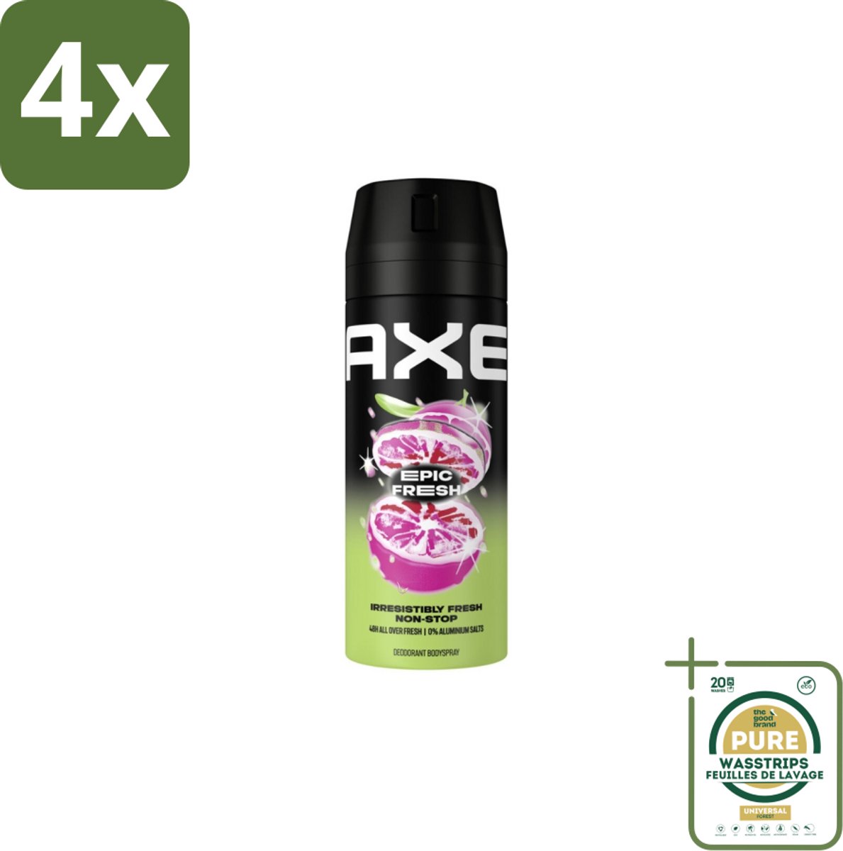 Axe Deodorant Bodyspray Epic Fresh 150 ml - Voordeelverpakking - 4 stuks - Frisheid - Energie