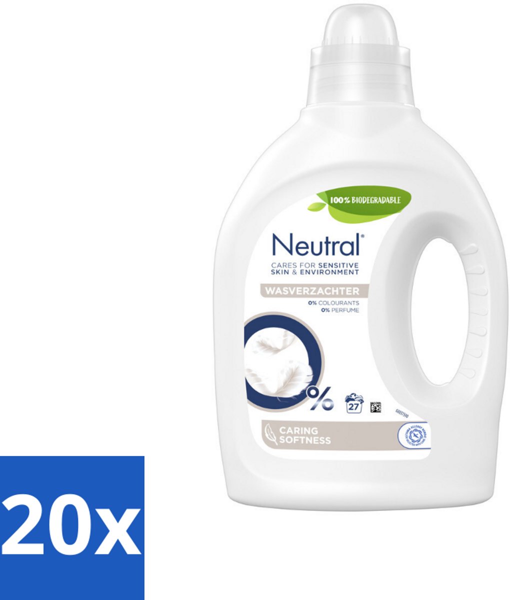 20 x Neutral Wasverzachter 27 Wasbeurten 750 ml - Wasverzachter - Gevoelige Huid - Milieuvriendelijk - Parfumvrij - Babykleding