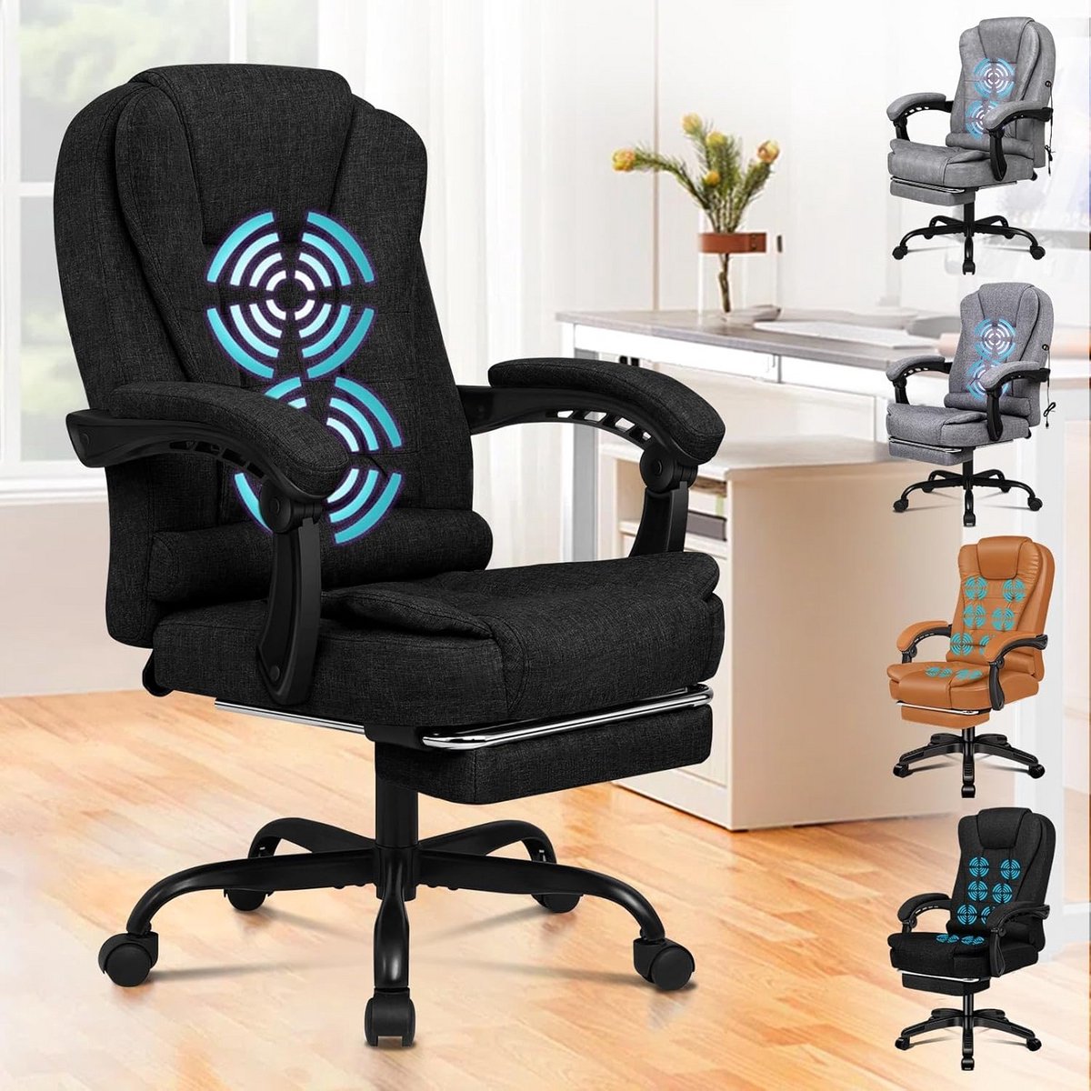 Ergonomische Bureaustoel met Lendensteun en Voetensteun - Comfortabele Zwarte Gaming Stoel