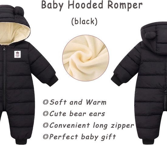 Warme Baby Winter Jumpsuit met Capuchon voor Jongens en Meisjes - Fleece Sneeuwpak 0-18 Maanden — afbeelding 4