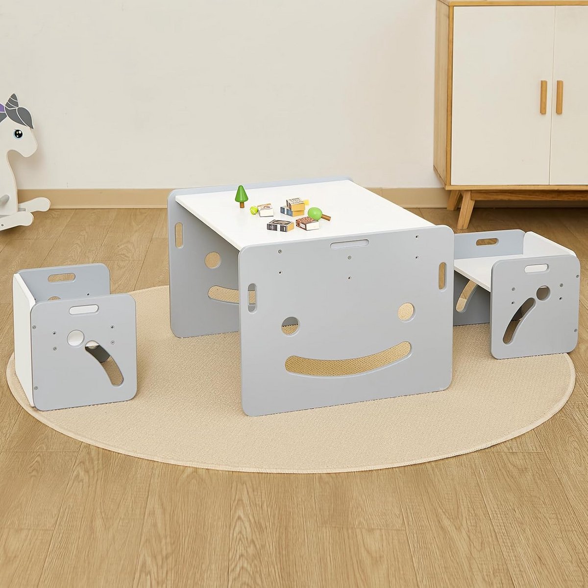 Montessori Eettafel en 2 Stoelen voor Dreumesen en Peuters - Grijs